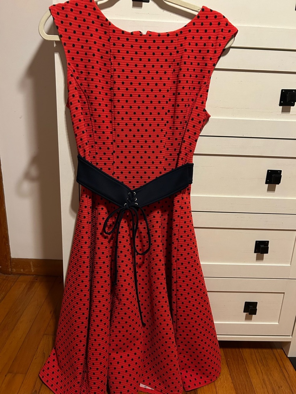 Danny & Nicole Red Dress with Black Polka Dots - Picture 2 of 6